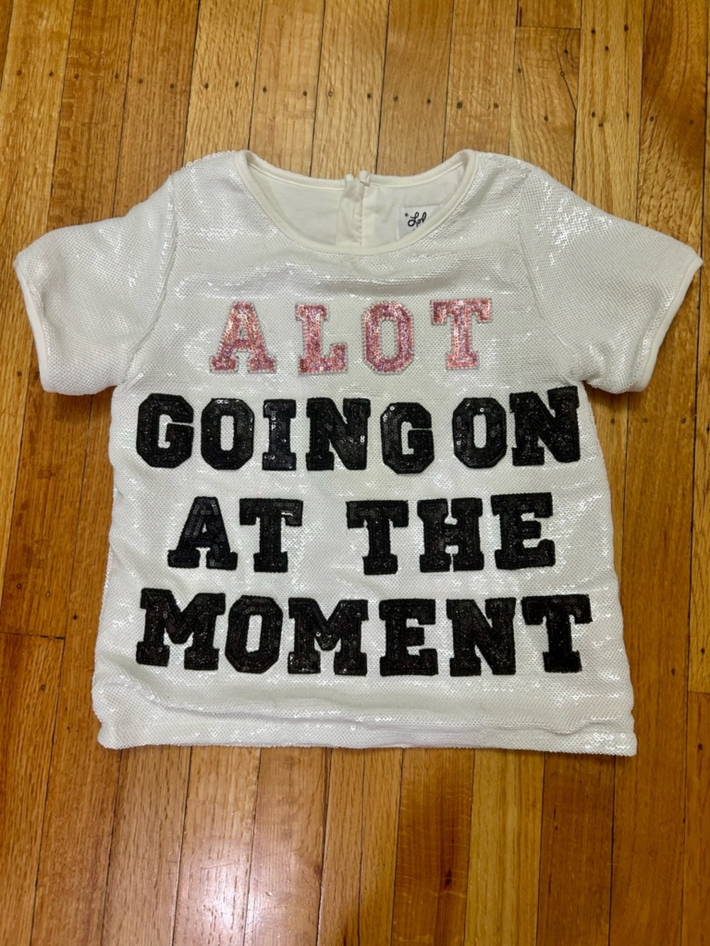 Lola + The Boys White Sequin Tee “A lot going on at the moment”